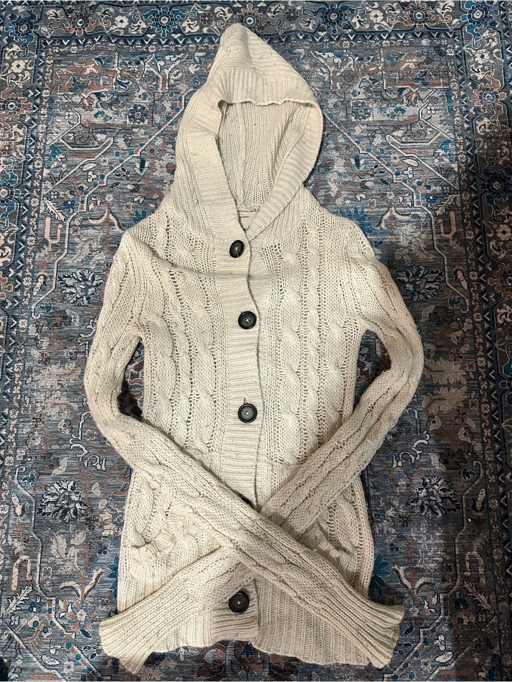Aeropostale Cream Hooded Cable Knit Cardigan